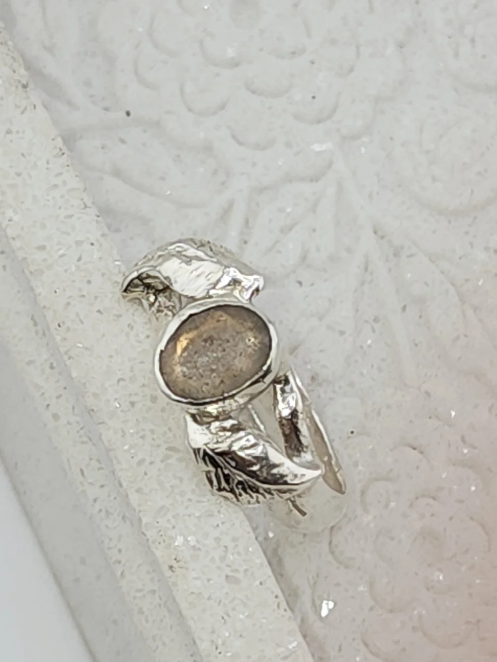 LABRADORITE RING HANDMADE WITH STERLING SILVER RECYCLED METAL SZ 7